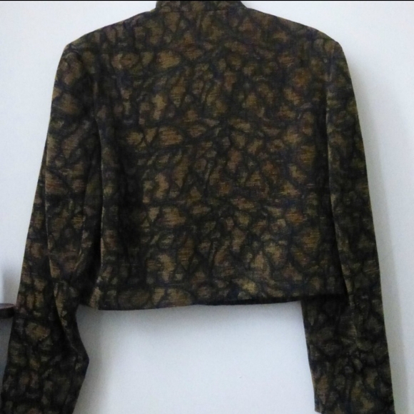 Women Blazer Size S Brown Onna Wear Collared Casual Animal Print Short Cropped - Picture 4 of 5